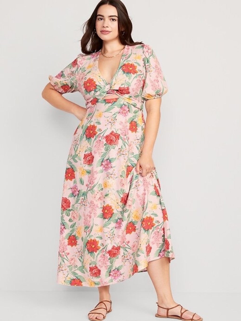 Old Navy Cottagecore Garden Party Prairie Floral Linen Cotton Cut Out Maxi Dress